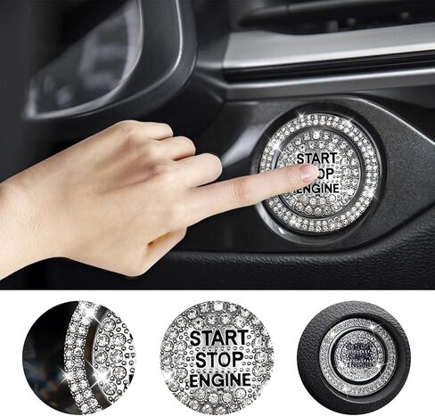 ملصق Sylvil Bling Car Push Start Button، غطاء مزخرف بأحجار الراين المتلألئة يحمي بالكامل زر الإشعال وحلقة مقبض مضادة للخدش، ملحقات السيارة للنساء (أبيض) in Kuwait