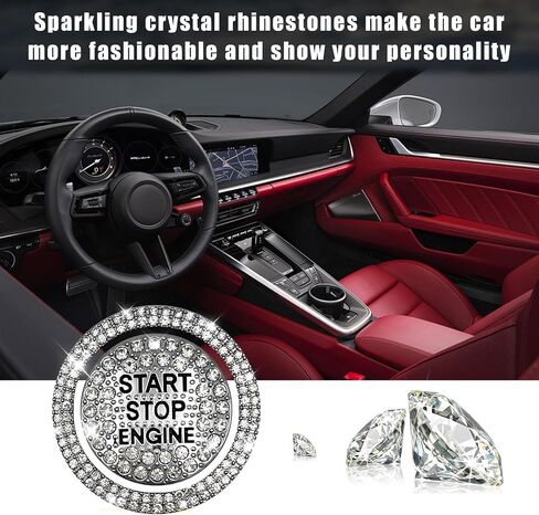 ملصق Sylvil Bling Car Push Start Button، غطاء مزخرف بأحجار الراين المتلألئة يحمي بالكامل زر الإشعال وحلقة مقبض مضادة للخدش، ملحقات السيارة للنساء (أبيض) in Kuwait