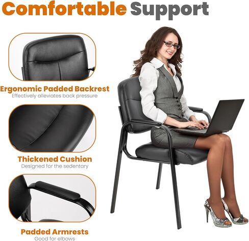 Waiting Room Guest Office Reception Set of 2, Conference Furniture with PU Leather Cushion Armrest for Anteroom Restaurant Library Lobby, 1 Pack, 1 Chair in Saudi Arabia