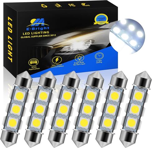 Everbright 6-Pack 44MM 578 Led Bulb White، 569 211-2 212-2 Led Bulb Festoon Led قبة ضوء خريطة جذع لوحة ترخيص ضوء أضواء LED داخلية، DC-12V in Kuwait