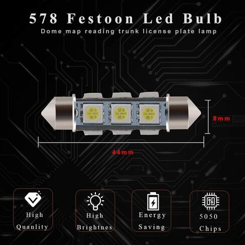 Everbright 6-Pack 44MM 578 Led Bulb White، 569 211-2 212-2 Led Bulb Festoon Led قبة ضوء خريطة جذع لوحة ترخيص ضوء أضواء LED داخلية، DC-12V in Kuwait