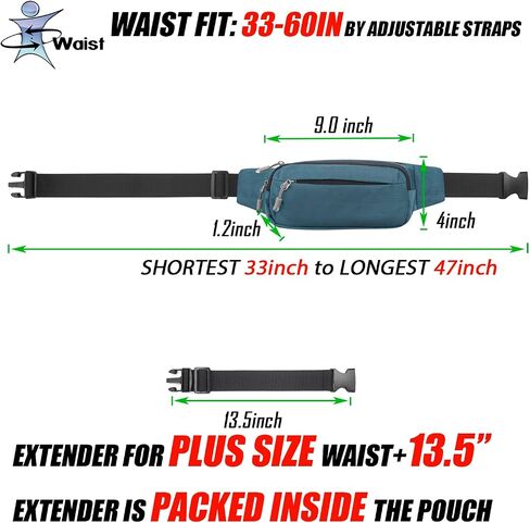 USHAKE Fanny Pack حقائب الخصر مع موسع للرجال والنساء، حقيبة الخصر وحقيبة الورك مع 3 جيوب بسحاب وأشرطة قابلة للتعديل للسفر غير الرسمي والمشي لمسافات طويلة والجري والرياضات الخارجية in Kuwait