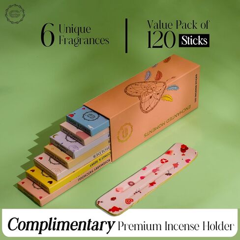 Raajsee Natural Incense Sticks with Insence Holder- Pack of 6 Organic Inscent -120 Insense Sticks, Non Toxic Clean Burning, Boho Gift Set, Sage,Apple Pumpkin,Coconut, Coffee,Rosemary Patchouli in Saudi Arabia