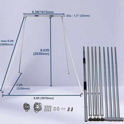 حامل يوجا مطور، حامل يوجا هوائي سهل الإعداد بارتفاع 8.6 قدم، فولاذ مجلفن، أرجوحة إطار يوجا محمولة (الحرير غير متضمن) in Kuwait