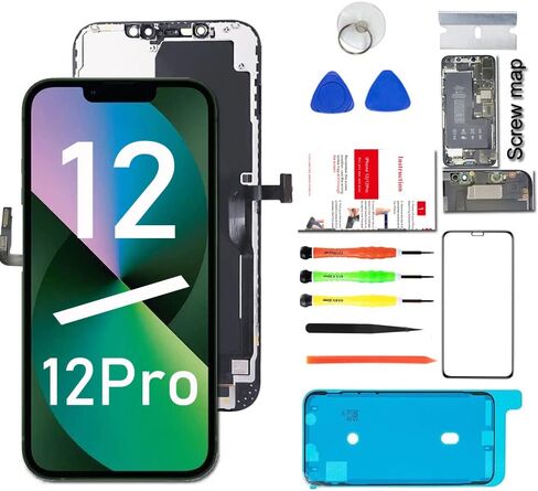 لشاشة iPhone 12/12 Pro LCD بديلة مقاس 6.1 بوصة مجموعة شاشة تعمل باللمس مع مجموعة أدوات إصلاح كاملة ودعم (معرف الوجه واللمس ثلاثي الأبعاد) in Kuwait