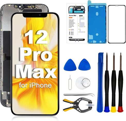 طقم استبدال شاشة LMQ لهاتف iPhone 12 Pro Max مقاس 6.7 بوصة شاشة LCD ثلاثية الأبعاد تعمل باللمس محول رقمي كامل مجموعات إصلاح التجميع لاصق مقاوم للماء + زجاج مقسى لـ A2342، A2410، A2412، A2411 in Kuwait