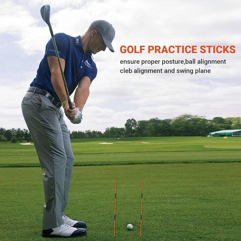 عصا محاذاة الجولف MSOAT، 2 حزمة من قضبان محاذاة الجولف، 48 بوصة عصي محاذاة قابلة للطي لتصحيح وضعية التأرجح، أعواد مساعدة تدريب ممارسة الجولف مع علبة أنبوبية in Kuwait
