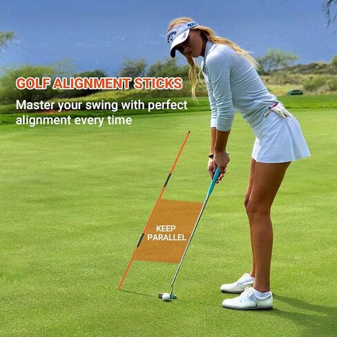 عصا محاذاة الجولف MSOAT، 2 حزمة من قضبان محاذاة الجولف، 48 بوصة عصي محاذاة قابلة للطي لتصحيح وضعية التأرجح، أعواد مساعدة تدريب ممارسة الجولف مع علبة أنبوبية in Kuwait