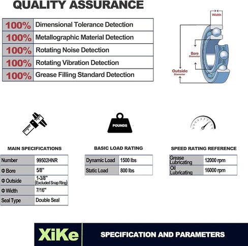 XiKe 10 Pack 99502HNR Bearing ID 5/8" x OD 1-3/8" x Width 7/16", Replacement for Go Kart, Mini Bikes and Lawn Mowe Wheel Hub Etc, Double Seal, Snap Ring and Pre-Lubricated. in Saudi Arabia