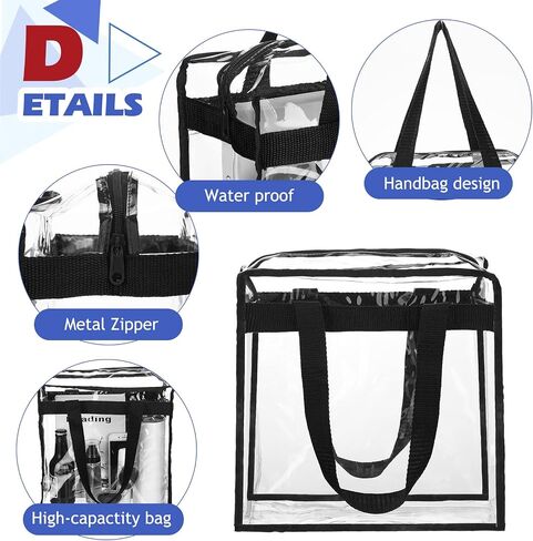 12 Pack Clear Tote Bag Stadium Approved Plastic Tote Bag 12 x 6 x 12 Large Transparent Totes with Zippers Handles for Concerts, Sporting Events, Work, School, Gym, Travel (Classic Colors) in Saudi Arabia