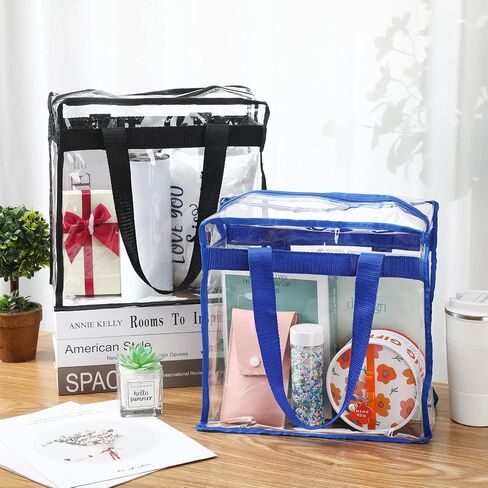 12 Pack Clear Tote Bag Stadium Approved Plastic Tote Bag 12 x 6 x 12 Large Transparent Totes with Zippers Handles for Concerts, Sporting Events, Work, School, Gym, Travel (Classic Colors) in Saudi Arabia