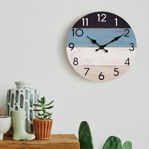 KECYET Wall Clock Silent Non-Ticking Wooden Clocks Battery Operated Small Country Retro Rustic and Beach Style Decorative for Living Room, Kitchen, Home,Bathroom, Bedroom (8 Inch) in Saudi Arabia