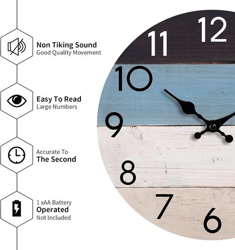 KECYET Wall Clock Silent Non-Ticking Wooden Clocks Battery Operated Small Country Retro Rustic and Beach Style Decorative for Living Room, Kitchen, Home,Bathroom, Bedroom (8 Inch) in Saudi Arabia