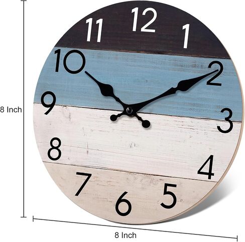 KECYET Wall Clock Silent Non-Ticking Wooden Clocks Battery Operated Small Country Retro Rustic and Beach Style Decorative for Living Room, Kitchen, Home,Bathroom, Bedroom (8 Inch) in Saudi Arabia