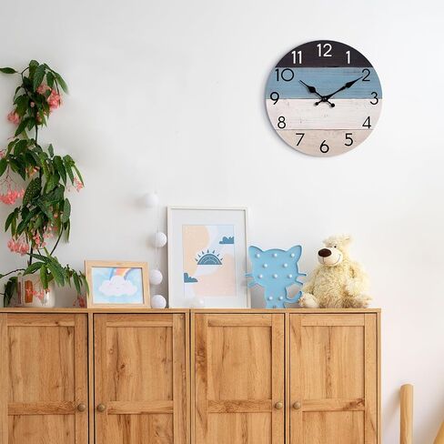 KECYET Wall Clock Silent Non-Ticking Wooden Clocks Battery Operated Small Country Retro Rustic and Beach Style Decorative for Living Room, Kitchen, Home,Bathroom, Bedroom (8 Inch) in Saudi Arabia
