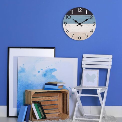 KECYET Wall Clock Silent Non-Ticking Wooden Clocks Battery Operated Small Country Retro Rustic and Beach Style Decorative for Living Room, Kitchen, Home,Bathroom, Bedroom (8 Inch) in Saudi Arabia