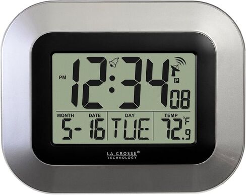 La Crosse Technology WT-8005U-S Atomic Digital Wall Clock with Indoor Temperature, Silver & 617-1270 Atomic LCD Alarm Clock in Saudi Arabia