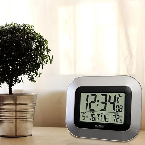 La Crosse Technology WT-8005U-S Atomic Digital Wall Clock with Indoor Temperature, Silver & 617-1270 Atomic LCD Alarm Clock in Saudi Arabia