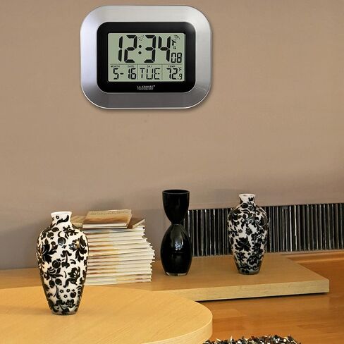 La Crosse Technology WT-8005U-S Atomic Digital Wall Clock with Indoor Temperature, Silver & 617-1270 Atomic LCD Alarm Clock in Saudi Arabia