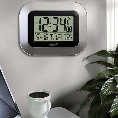 La Crosse Technology WT-8005U-S Atomic Digital Wall Clock with Indoor Temperature, Silver & 617-1270 Atomic LCD Alarm Clock in Saudi Arabia