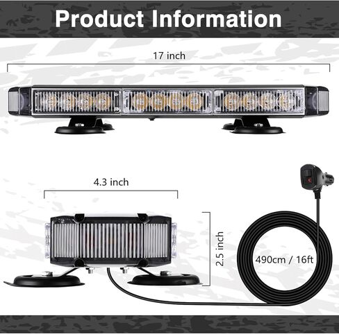 شريط ضوء وامض LED للطوارئ مقاس 17 بوصة من RONSTA، أضواء وامضة تحذيرية للسلامة باللون الكهرمان 30 بوصة مع سلك مغناطيسي وسلك مستقيم بطول 16 قدمًا لرافعة شوكية السيارة على السطح in Kuwait