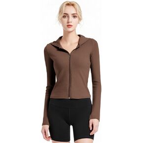 Abonlen Ribbed Hoodies for Women Lightweight Full Zip Up Jackets Long Sleeves Tops Fitted Cropped Sweatshirt in Kuwait