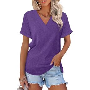 ORANDESIGNE Women's Short Sleeve V Neck Tops Casual Summer T Shirts Ladies Basic Tees
