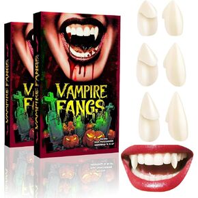 Vampire Teeth Fangs, Vampire Fangs Adults, Halloween Realistic Vampire Teeth Accessories and Fake Fangs, 3 Size 15 17 19MM Halloween Fangs for Women Men (3 Pairs)