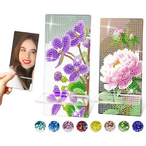 NUFTVI 2 حزمة حامل الهاتف اللوحة الماسية ومرآة الفن الماس، متعددة الوظائف DIY مجموعات الرسم الماس للبالغين، مجموعات الحرف الفنية الماس حجر الراين الكريستال، هدية لعيد الميلاد