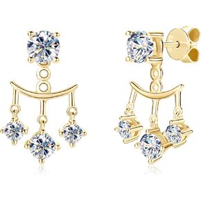 AINUOSHI Moissanite Stud Earrings with Triple Stones Dangle Drop Ear Jacket Earrings for Women 925 Sterling Silver Two Wear Style Standalone Stud Earrings and Dangle Charm Ear Jacket Combined Sets
