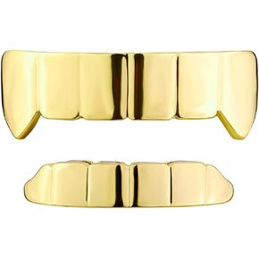 Gold Smooth Pure Color Grillz Teeth Cap for Upper and Bottom
