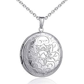 YOUFENG Locket Necklace that Holds Pictures Flower Lockets Pendant Necklaces 18K Gold Plated Gifts Jewelry