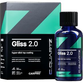 CARPRO Gliss 2.0 - طلاء سيراميك للسيارات - طبقة علوية كارهة للماء - نعومة شديدة وحماية من بقع الماء مع أدوات تطبيق من الألياف الدقيقة - يطرد الزيوت والأوساخ والأوساخ مما يجعل السيارة سهلة التنظيف - مجموعة 30 مل