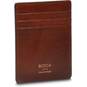 Bosca Dolce Italian Leather Money Clip & Front Pocket Wallet For Men - Magnetic Clip Wallet Hand-Stitched, Luxurious Italia Dolce Dark Brown Matte Finish