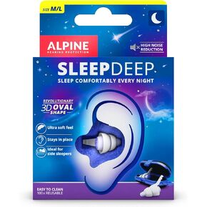 Alpine SleepDeep Multisize - Soft Ear Plugs for Sleeping and Concentration - New 3D Oval Shape and Noise Reducing Gel for Better Attenuation - 27dB - Ideal for Side Sleeper - 2-Pair Reusable: S + M/L