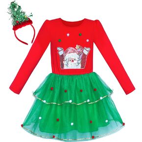 Sunny Fashion Girls Dress Reindeer Headband Santa Christmas Long Sleeve Party Dress