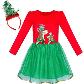 فستان للفتيات من Sunny Fashion، عصابة رأس على شكل غزال الرنة، فستان حفلات بأكمام طويلة لعيد الميلاد سانتا in Kuwait