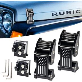 Buling TJ Hood Latches Improved Design Aluminum Hood Catch Latch kits Compatible with Jeep Wrangler TJ 1997-2006 (Texture Black US Flag)
