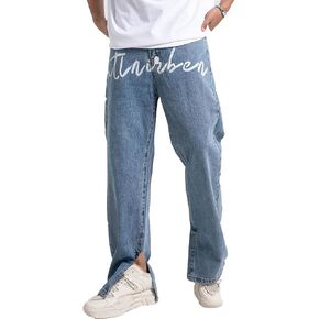 Men's Baggy Jeans Y2K Vintage Gothic Alphabet Print Jeans Black Denim Pants Wide Leg Pants Streetwear