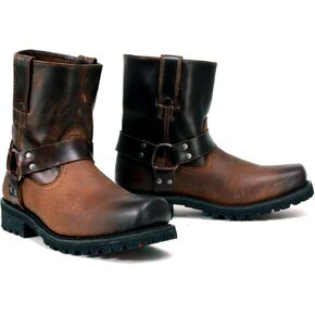 Milwaukee Leather Men's Brown Two-Tone Full Grain Leather Easy Pull-On Motorcycle Harness Boots MBM9008