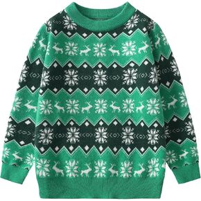 Kids Boys Girls Christmas Sweaters Holiday Unisex Sweater Crewneck Xmas Party Knit Reindeer Snowflakes Pullover
