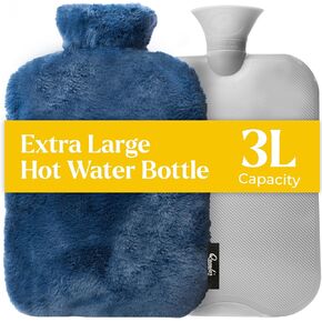 Qomfor XXL Large Hot Water Bottle with Faux Fur Cover – Cozy 3L Hot Water Bottle for Bed Warming, Pain Relief, Cramps & Back Pain – Durable, Safe, & Long-Lasting Water Hot Bottle for Sleeping (Green)