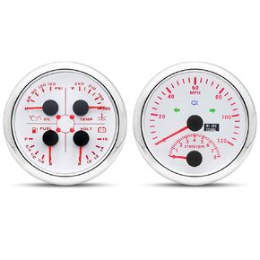 ARTILAURA GPS Speedometer Gauge Set - GPS Speedometer with Tachometer,Fuel Level Gauge Water Temperature Oil Pressure Gauge Voltage 4in1 Boat Gauge for Car AUTO Marine for Car AUTO Boat Marine(White)