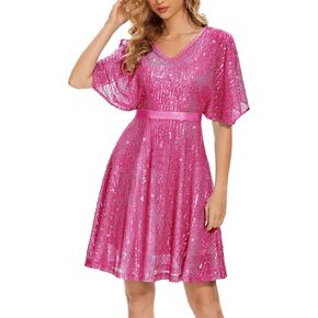 Wedtrend Women's Sparkly Sequin Dress Bat Sleeves Cocktail Dress Glitter Club Dress