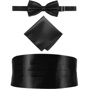 SUPVOX Men Cummerbund Bow Tie Set - Cummerbund Bowtie Handkerchief Set,Adjustable Tuxedo Dress Girdle for Wedding Party Prom
