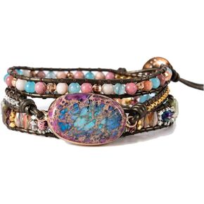 YGLINE Boho Handmade Natural Stone Wrap Bracelets Jasper Crystal Beads Bracelet Jewelry