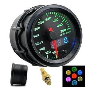 Black 7 Color LED Display 100~300℉ Water Temperature Gauge Kit Includes Temper Sensor for Car Truck | 7 Adjustable Color LED | Dual Digital Analog Output Display | 2-1/16" 52mm