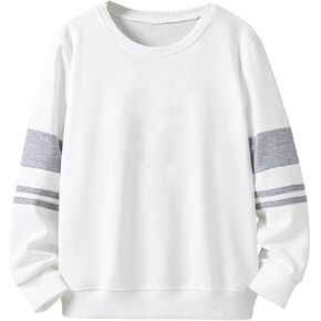 Verdusa Boy's Long Sleeve Striped Sweatshirts Drop Shoulder Crew Neck Casual Pullover Tops