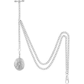ManChDa Pocket Watch Chain with T-Bar Chains Pocket Watch Chains for Men with Four Sliver Flower Pendant