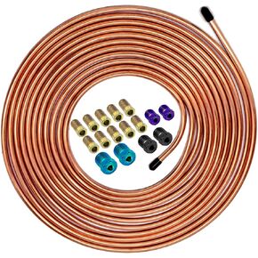 Braking Line Kit - Upgraded 25 Feet 1/4 Copper Coated Braking Line Tubing with 16 Color Fittings, Durability and Corrosion Resistance Copper Tubing for Automotive
